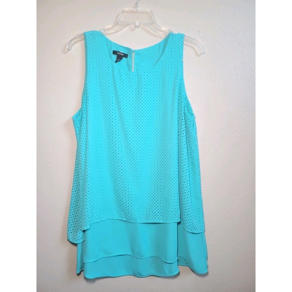 Alfani Sleeveless Layered Top with Textured‎ Pattern Aqua Size 12 - Picture 2 of 9